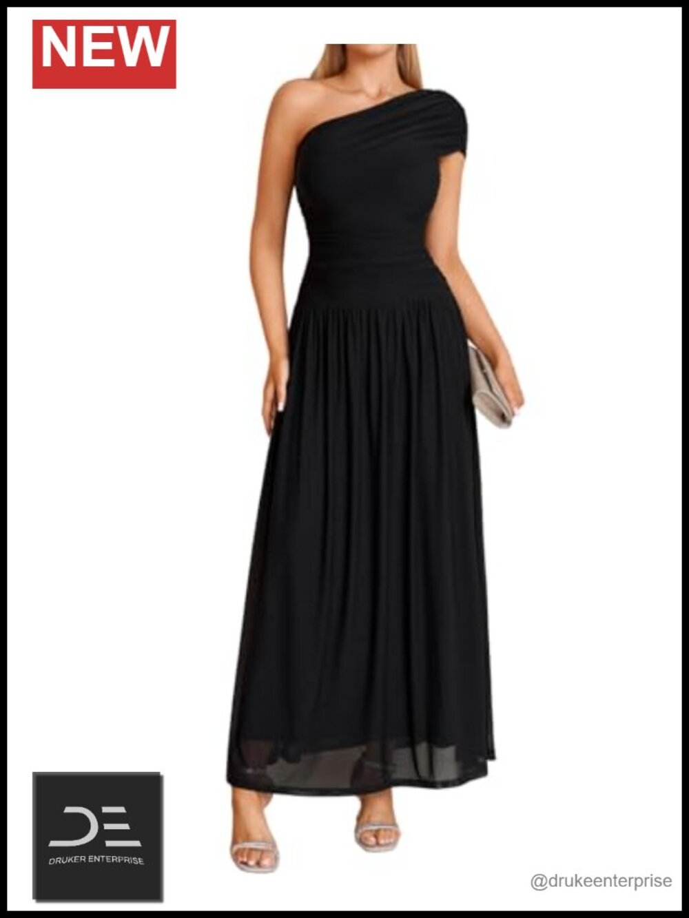 One Shoulder Formal Maxi Dress Ruched Mesh Wedding Guest